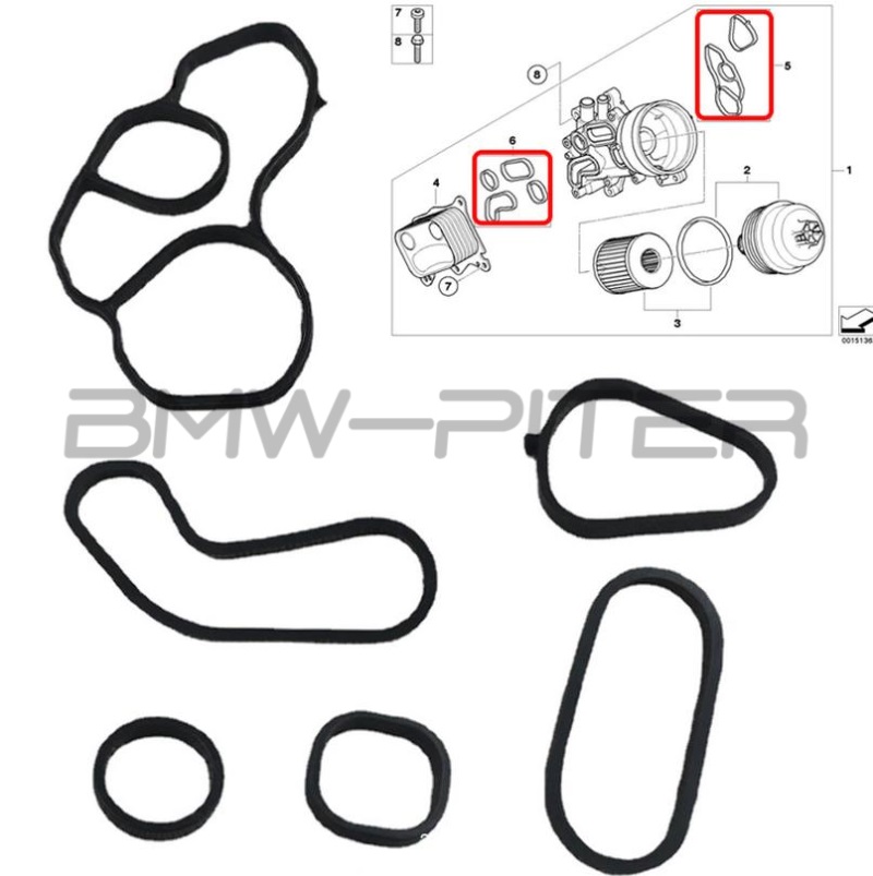 Комплект прокладок корпуса масляного фильтра, теплообменника Mini Cooper,  Peugeot, Citroen